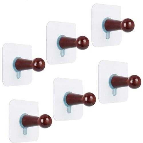 6 Pcs Easy to Install Without Tools and Screwss Round Wooden Pegs Safety Hooks for Using on Closet Foyers Kitchen and Bedroom