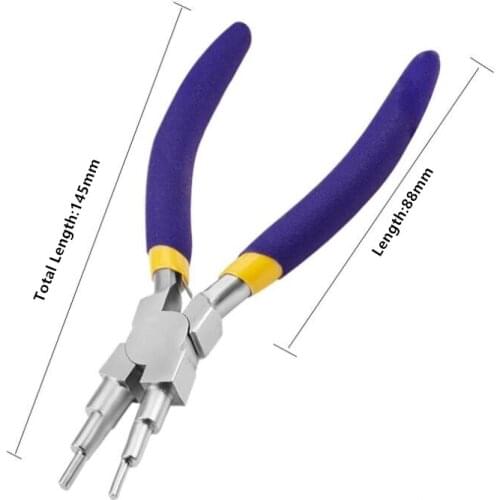 6-in-1 Carbon Steel Jewelry Pliers 3/4/6/7/8/10mm Bail Making Pliers Jewelry Pliers Bent Flat Nose Pliers Side Cutting Pliers