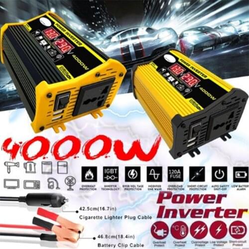 4000W 12V to 220V/110V LED Display Car Power Inverter Converter Adapter Dual USB Voltage Transformer Modified Sine Wave