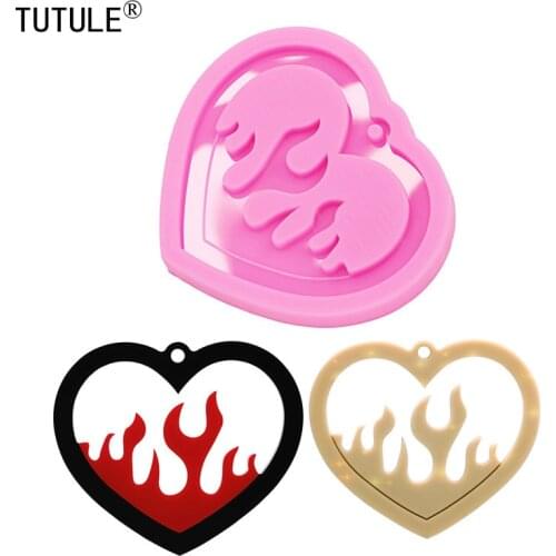 Shiny Heart fire flame Earrings Mold, Keychain Hand Made Flexible Silicone Rubber Mold, Epoxy Resin Polymer Clay Jewelry Molds