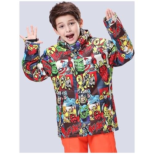 Childrens Insulated Waterproof Skiing Jackets Printed With Patterns Boys Snowboard Tops Kids Snow Coats Skiwear Anorak Ski Parka