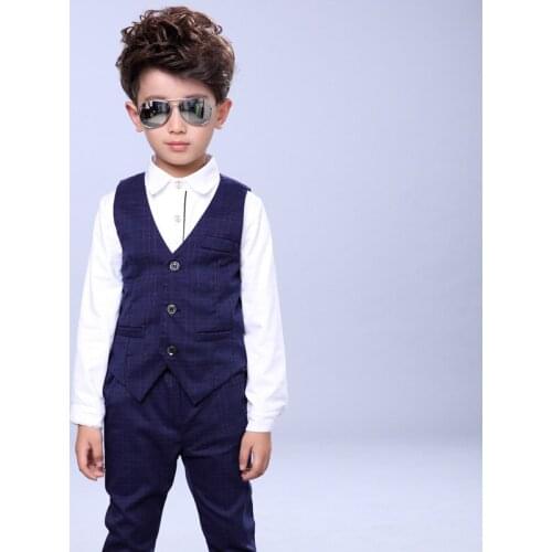 Childrens Vest suit Sets Flwoer Boys Spring Autumn Vest Trousers Shirts Outfits Kids Wedding Performance Costume