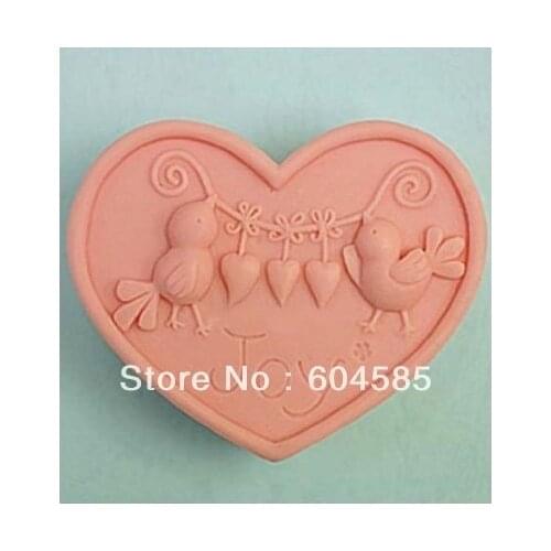 S048 New Joy Birds Heart shape Craft Art Silicone Soap mold Craft Molds DIY Handmade soap molds