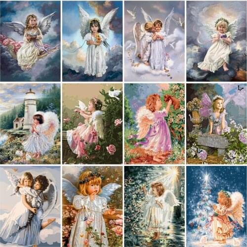 HUACAN Angel Girl Pictures Hand Painted Abstract On Canvas Home Decoration Oil Painting By Numbers DIY Gift