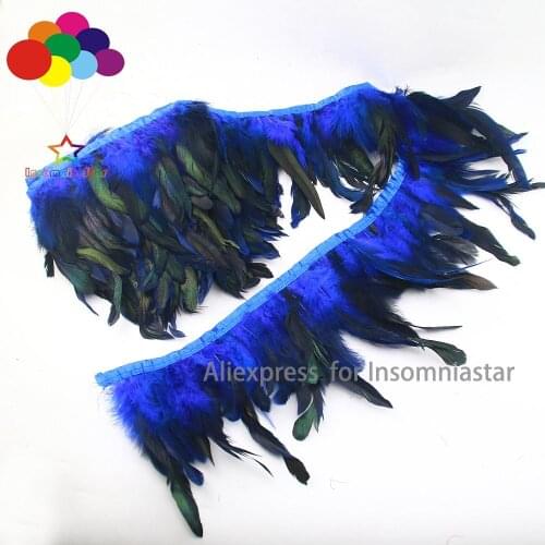 INSOMNIA STAR 1/5/10 Meter dyeing sapphire Rooster feathers fringe skirt trims 15-20 cm plumas