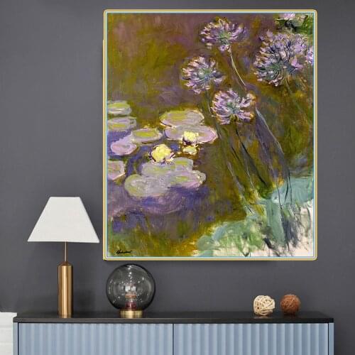 Canvas Oil Painting Claude Monet"Waterlilies And Agapanthus"Wall Aesthetic Western Art Decor Poster Home Room Decoration