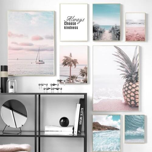 Boat Ocean Wave Scandinavian Picture Nature Pineappl Poster Nordic Style Decoration Sandy Beach Print Wall Art Canvas Painting