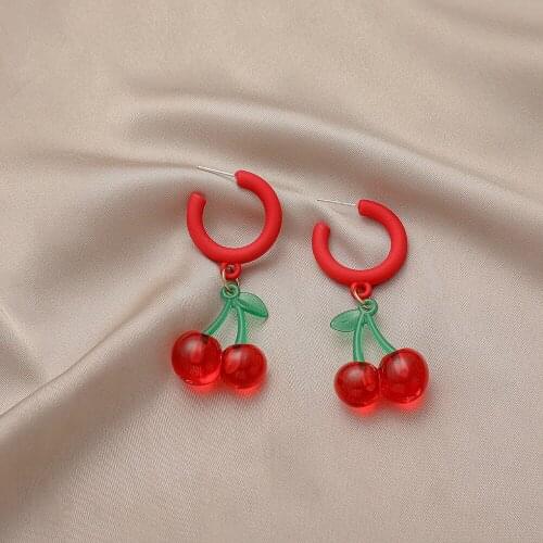Creative Cute Red Acrylic Cherry Dangle Earrings for Girls Female Exquisite Trendy Plant Fruit C Type Earings Harajuku Jewelry