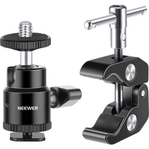 Neewer Upgraded Super Clamp with Mini Ball Head Mount with 1/4" Screw for Camera, LCD Field Monitor/Flash/Microphone/LED Lights