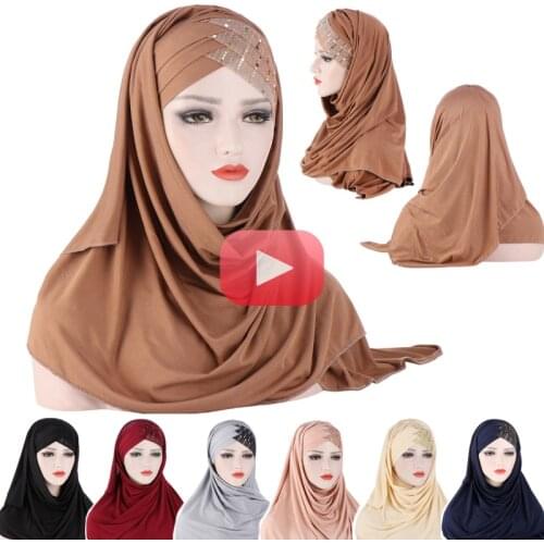Muslim Cap Plain Islamic Scarf Head Wraps Headband Underscarf Turban Hats Malaysia Baotou Caps Sequins Hair Wrap Scarf