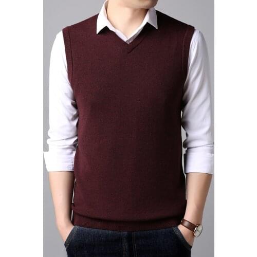Sweater Vest Men 2019 Spring Autumn Knit Cashmere Sweater Vest Men PureColor Classic Casual V-Neck Sleeveless Top