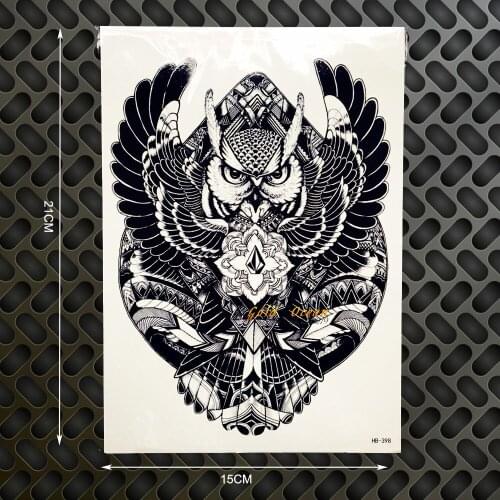 New Hot Wise Owl Tattoo Body Art Sleeve Arm Flash Tattoo Sticker GHB398 Big Size 21*15cm Waterproof Henna Tatoo Wall Car Styling