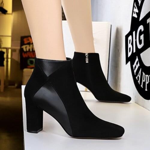 New Brand Womens Ankle Boots Zipper Square Heels For Ladies Joining together PU Suede Footwear Womens Shoes Solid Mujer Shoes