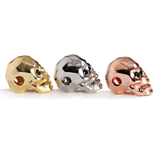 Charm Small Hole Skull Copper Beads Spacer For Beaded Bracelets Black CZ DIY Jewelry Making Accessories