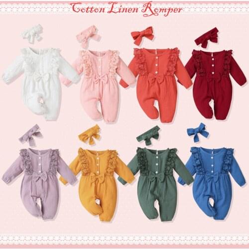 Baby Clothes Girl For Newborns Jumpsuit Newborn Infant Baby Girl Cotton Linen Romper Lace Bow One Piece Jumpsuit Clothes