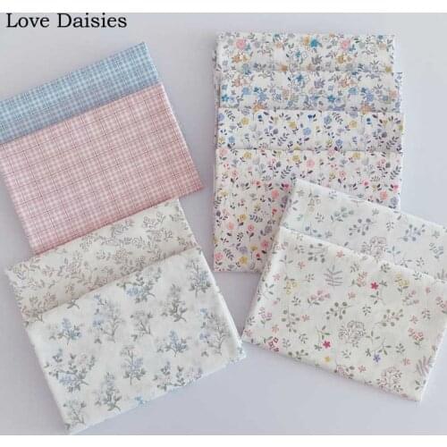 Pastoral WHITE Mini Small Flower Floral Check 100% Cotton Twill Fabric for Kid Doll Apparel Clothing Dress Patchwork Decor Craft