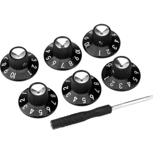Musiclily Pro Imperial Inch Size Guitar Amplifier Effect Pedal Skirted Amp Knobs, Black (Set of 6)