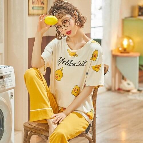 Womens Pajamas Set Short Sleeve Top Shorts Two-piece Letters Printing 100% Cotton Home Clothes Femme Home Suit Womens Pajamas