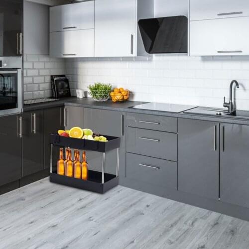 Under Bathroom Sink Storage 2 Tier Organizer Bath Collection Baskets Black Under Sink Shelf Rack Multi-purpose Sink For Kitchen