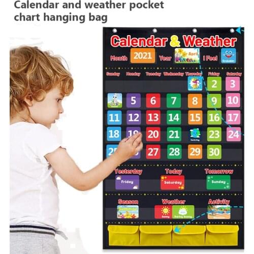 Kindergarten Infant Teaching Aid Educational Toy Cloth Learning English Letter Weather Date Season Calendar Teaching Tool Calend