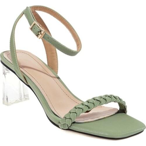 Sandals For Women 2021 Pumps Fashion Genuine Leather High Heels Female Weave Transparent Thick Heels Party Wedding Shoes 3803