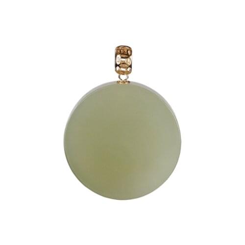 18K gold Hetian gray jade pendant peace buckle round coin personality simple ladies clavicle chain pendant