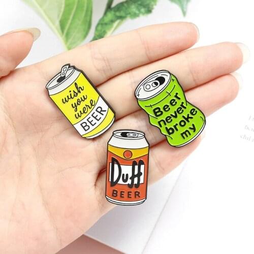 Special Beer Can Enamel Lapel Pin Custom Duff Beer Brooch Bag For Clothes Kids Gift for Fans Friends Wish you were beer Badge
