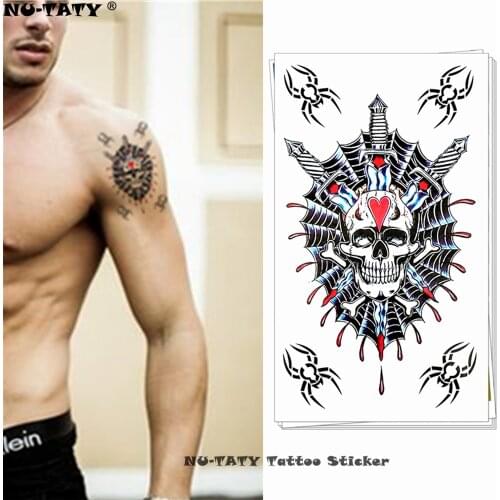 Nu-TATY Sword through skull Temporary Tattoo Body Art Arm Flash Tattoo Stickers 17*10cm Waterproof Fake Henna Painless Tattoo