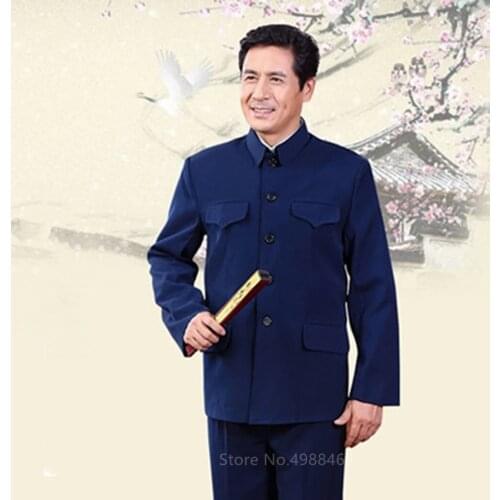 Traditional Chinese Tang Suit for Men Jacket Coat New Year Spring Festival Tunic Zhongshan Mao Suit Blazer Knitting Pockets Top