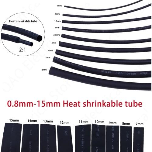 5 /1 METER/LOT BLACK 1mm 1.5mm 2mm 2.5mm 3mm 3.5mm 4mm 5mm 6mm Heat Shrink Tubing Tube