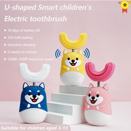 Smart 360° Kids Sonic U type Electric Toothbrush Silicon Automatic Ultrasonic Base charging Tooth Brush Cartoon Pattern Children
