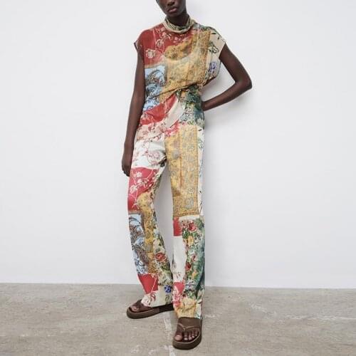 Retro fashion trousers floral print pants wide-leg pants new products for ladies wearing