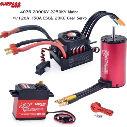 Waterproof 4076 2000KV 2250KV Brushless Motor w/120A 150A ESC 20KG Metal Gear Servo 25T Arm for 1/8 RC Drift Racing Car