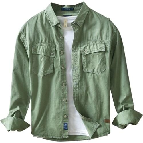 Japanese Fashion Shirts for Men Long Sleeve Turn-down Collar Casual Safari Style Tops 100% Cotton Solid Color Clothing Trends