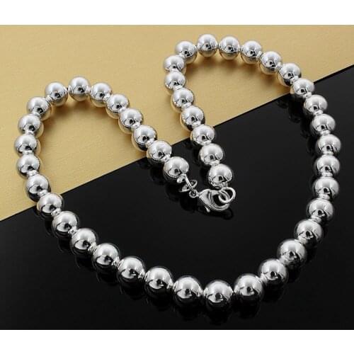 Hot Classic 10MM Smooth Beads chain 925 Sterling Silver Necklaces for Women wedding Christmas Gifts luxury Fashion Jewelry
