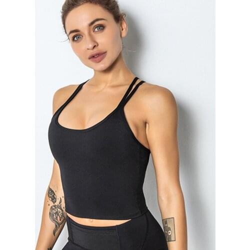 Womens Padded Sports Bra Fitness Workout Running Camisole Crop Top with Built in Bra Stretch Sweat-wicking Gym Brassiere