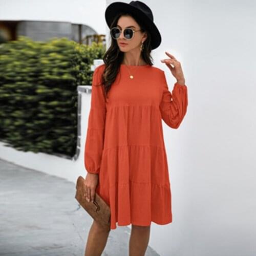 Women Autumn Casual Dress Fashion Black Elegant Puff Sleeve Party Dreses Ladies Splicing Loose Beach Dress Vacation Mini Dress