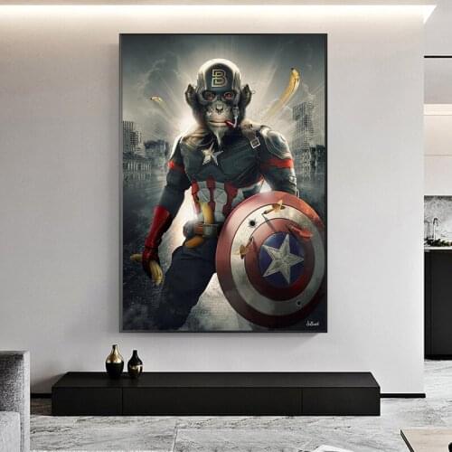 Animal Monkey Marvel Captain America Canvas Paintings Posters and Prints Wall Art Pictures for Living Room Wall Decor