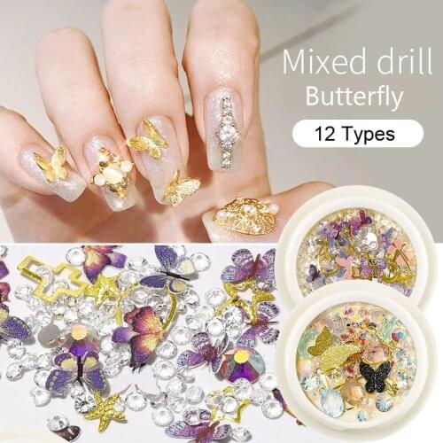 1 Box 3D Mixed Butterfly Irregular Rhinestones Charm Crystal Gems Accessories UV Gel Polishing Nail Art DIY Decoration