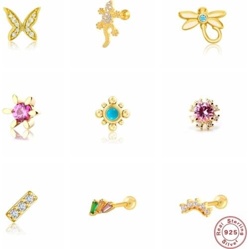 1pcs Piercing Earrings S925 Sterling Silver Bling Zircon Cartilage Mini Stud Earring For Women Ear Bone earlobe piercing Buckle