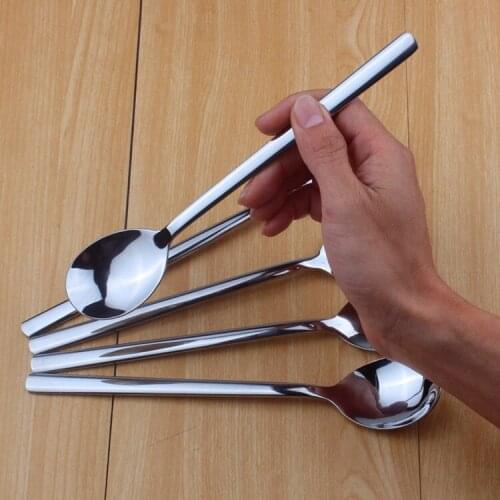 100pcs/lot 304 Stainless Steel Korean Dinner Spoon With Long Handle Soup Spoon Fork Kitchen Picnic Tea Coffee Soup Ladle lin3570