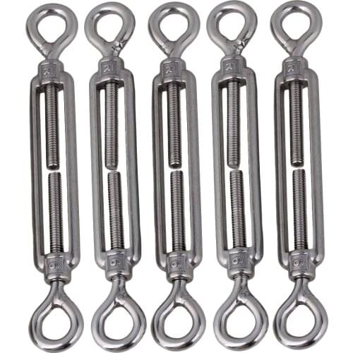 304 Stainless Steel European Style Eye to Eye M6 Turnbuckles Adjustable Wire Rope Tensioners Pack of 5