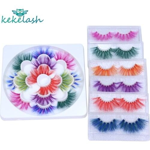 Kekelash 3D 5D long real mink colored eyelashes color strip lashes for halloween costume fancy dress ball fluffy color lashes