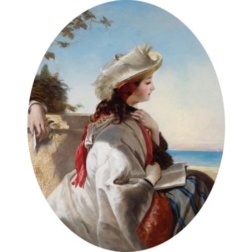 Free shipping reading girl back portrait prints painting court figures oil painting on canvas home wall art decoration picture