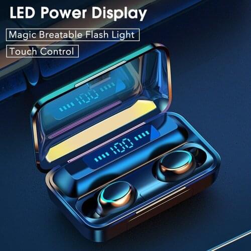 F9-6 TWS Wireless Bluetooth Earphones Waterproof Handsfree Fingerprint Touch Earbuds with Charging Box Mic Bluetooth Headset