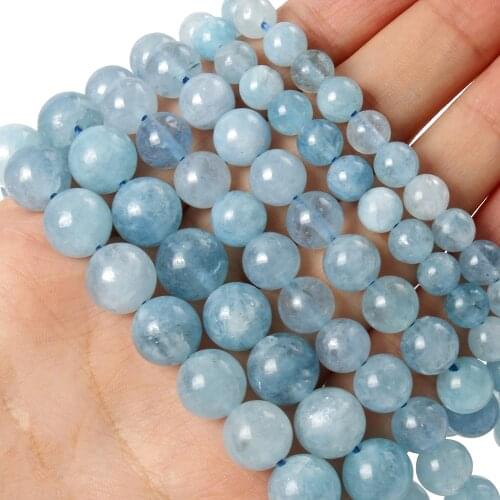 Natural Stone Blue Aquamarines Crystal Beads Round Loose Spacer Beads For Jewelry Making Handmade Diy Charm Bracelet Necklace