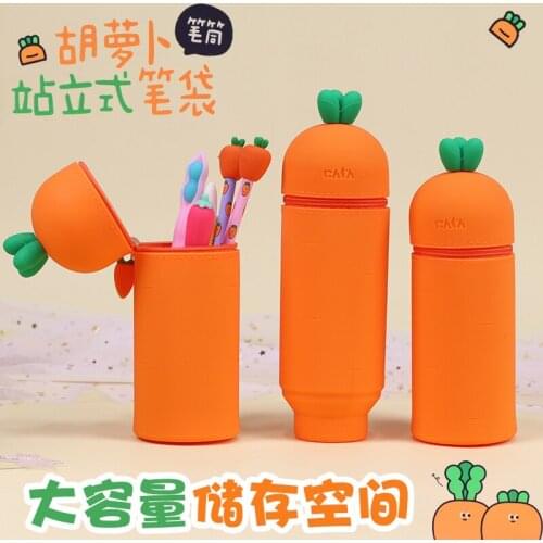 Carrot Pencil Case Silica Gel Reduce Pressure Pencil Case Cute Orange Zipper Pencil Case