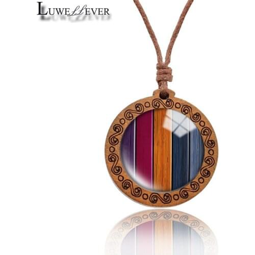 Wood Grain Necklace 737 25mm Bronze 30mm Wood Rhinestone Double-sided Moon Round Glass Pendant For Women Gift