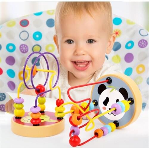 Boys Girls montessori Wooden Toys Wooden Circles Bead Wire Maze Roller Coaster Educational Wood Puzzles Kid Toy