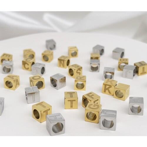 ELANUOYY 26pcs A-Z Letter Beads Square Stainless Steel Beads